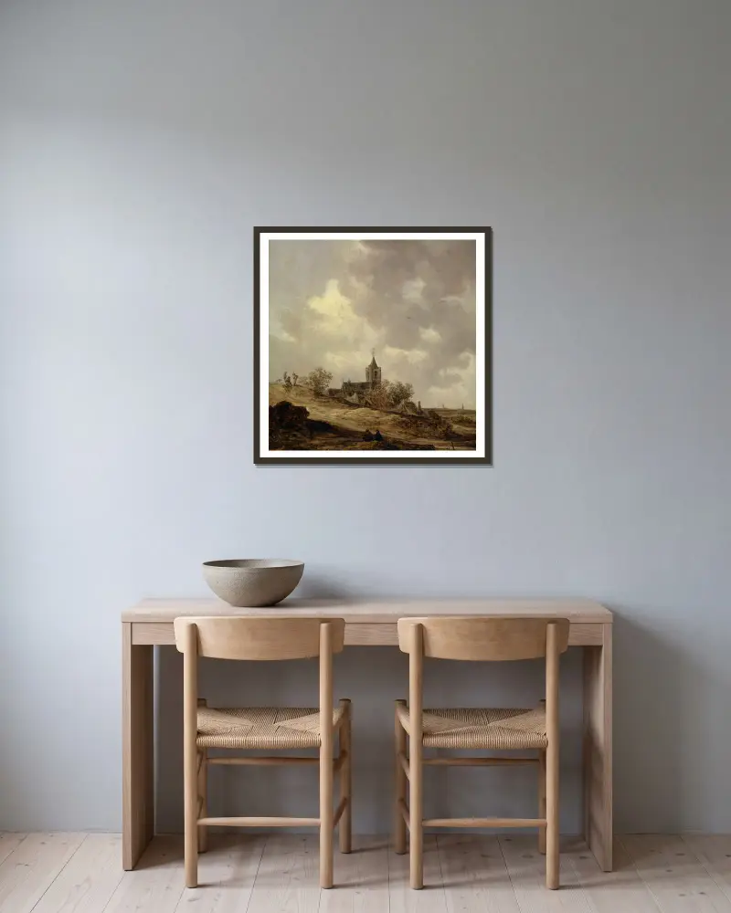 Bykyrka sedd från dynerna av Jan van Goyen inramad på en vägg
