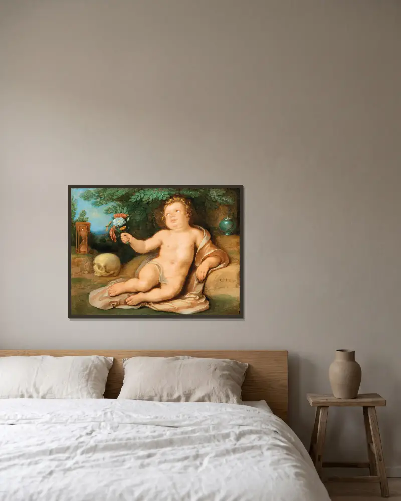 Vanitasallegori av Cornelis Cornelisz Van Haarlem inramad på en vägg