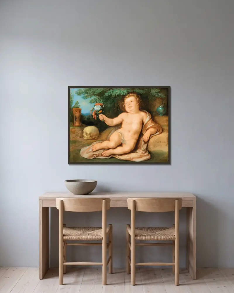 Vanitasallegori av Cornelis Cornelisz Van Haarlem inramad på en vägg