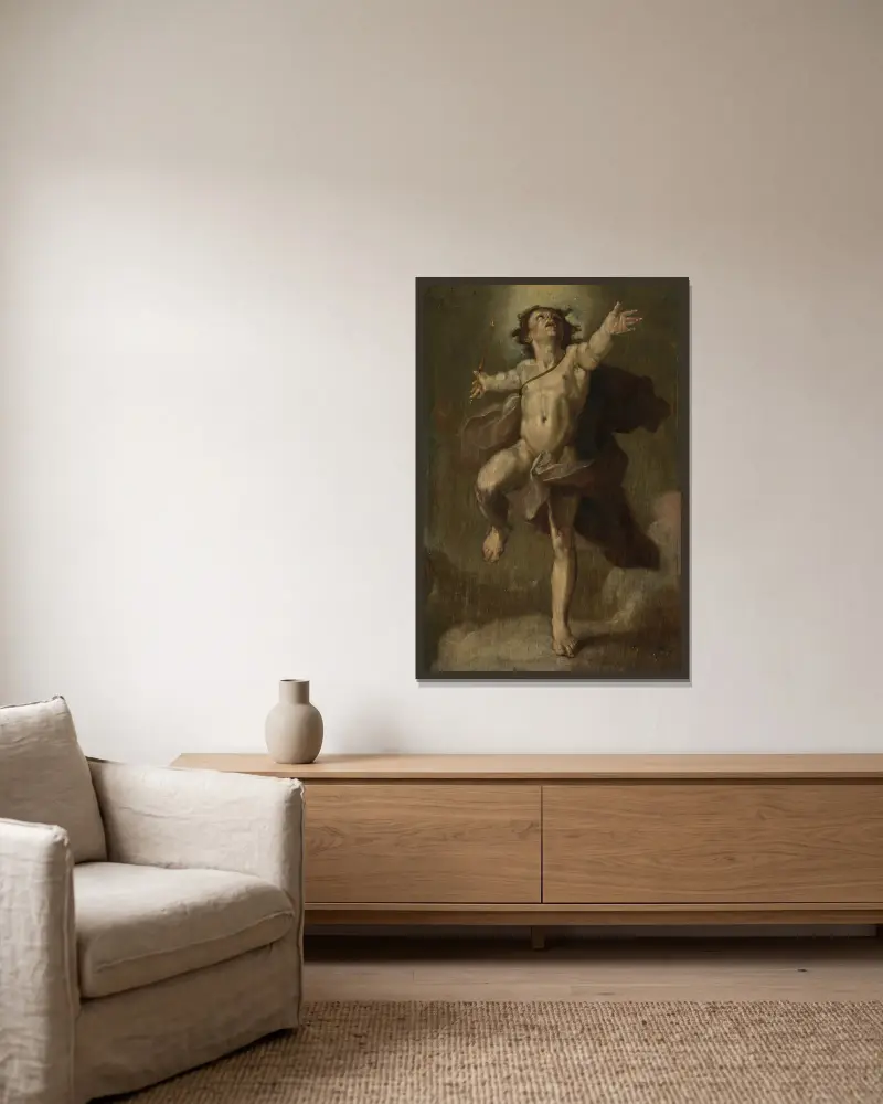 Apollo as Sol av Cornelis Cornelisz Van Haarlem inramad på en vägg