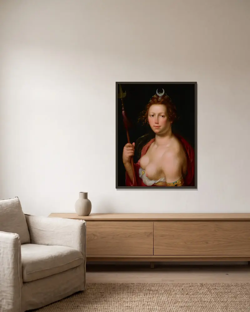 Diana som jaktgudinna av Cornelis Cornelisz Van Haarlem inramad på en vägg