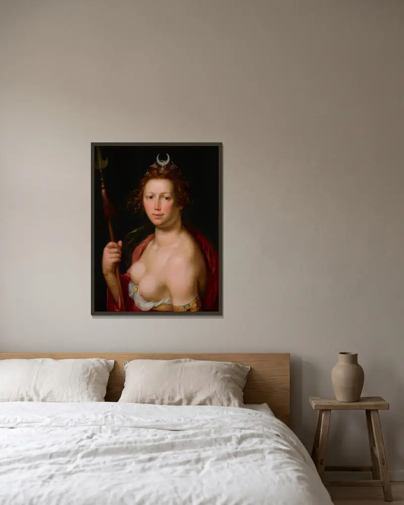 Diana som jaktgudinna av Cornelis Cornelisz Van Haarlem inramad på en vägg