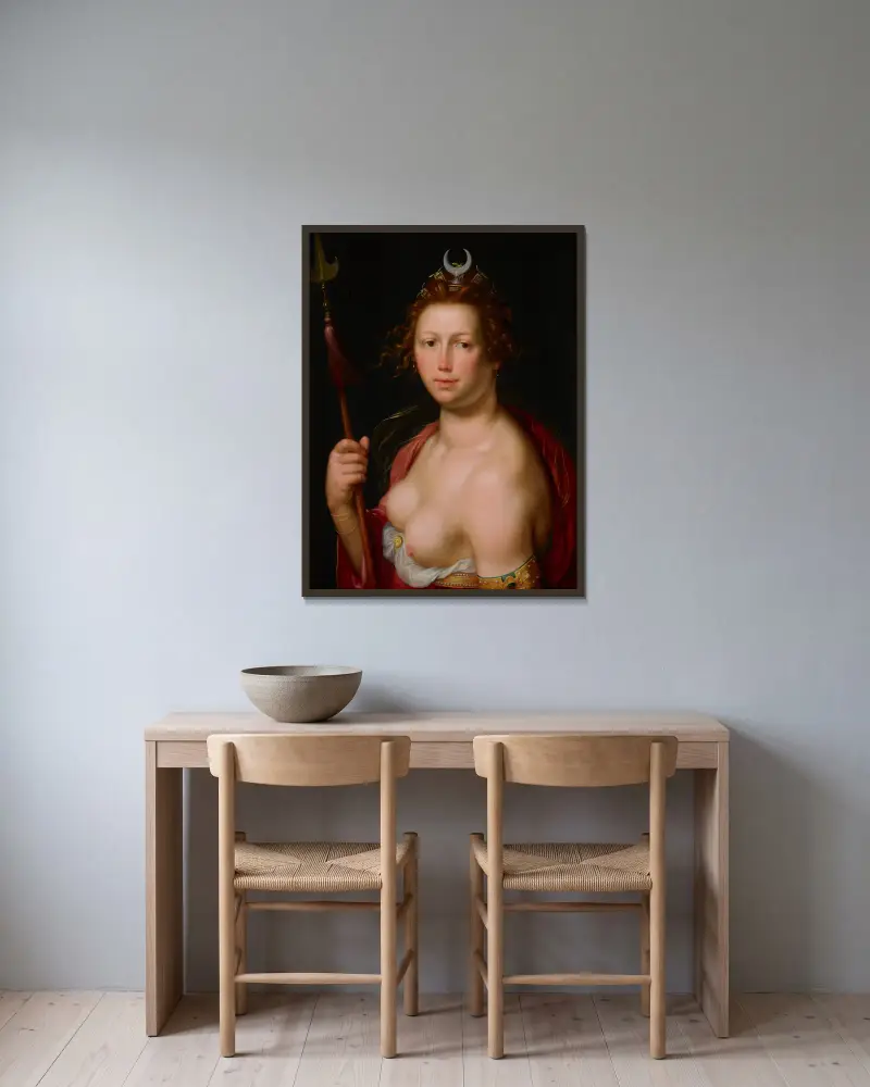 Diana som jaktgudinna av Cornelis Cornelisz Van Haarlem inramad på en vägg