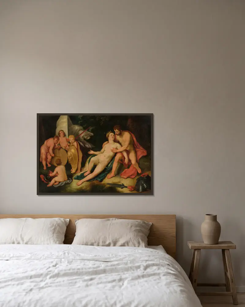 Mars and Venus av Cornelis Cornelisz Van Haarlem inramad på en vägg