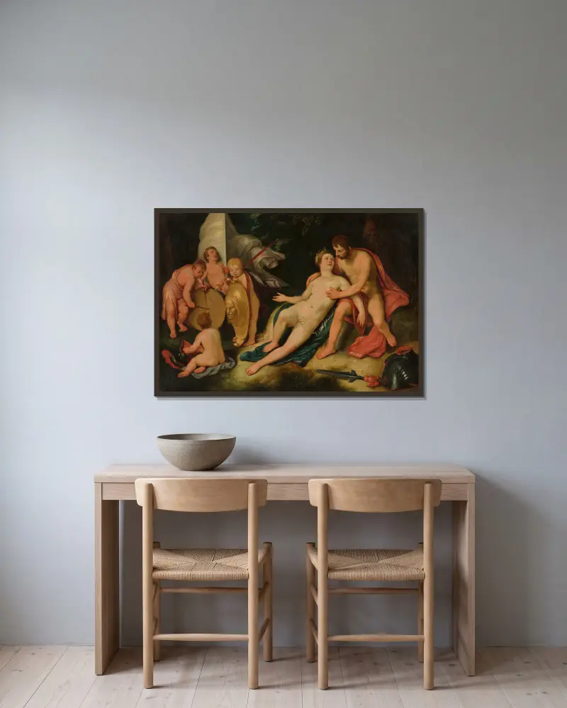 Mars and Venus av Cornelis Cornelisz Van Haarlem inramad på en vägg