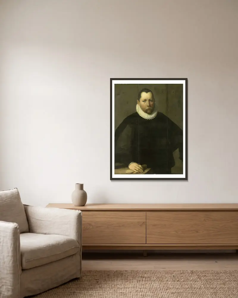 Pieter Jansz Kies (ca 1536–97), borgmästare i Haarlem av Cornelis Cornelisz Van Haarlem inramad på en vägg