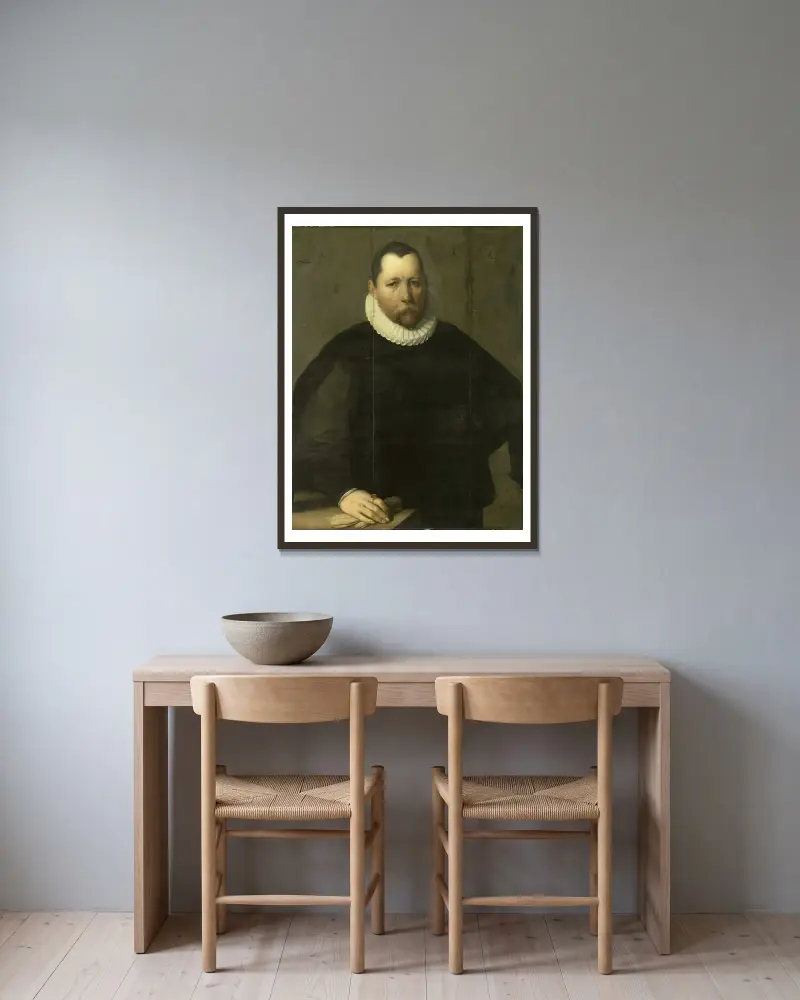 Pieter Jansz Kies (ca 1536–97), borgmästare i Haarlem av Cornelis Cornelisz Van Haarlem inramad på en vägg