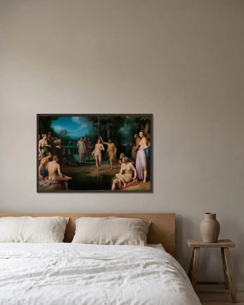 Taufe Christi av Cornelis Cornelisz Van Haarlem inramad på en vägg