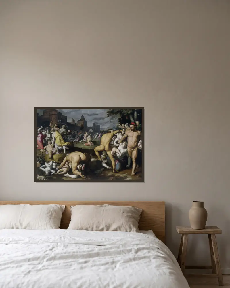 Barnamorden i Betlehem av Cornelis Cornelisz Van Haarlem inramad på en vägg