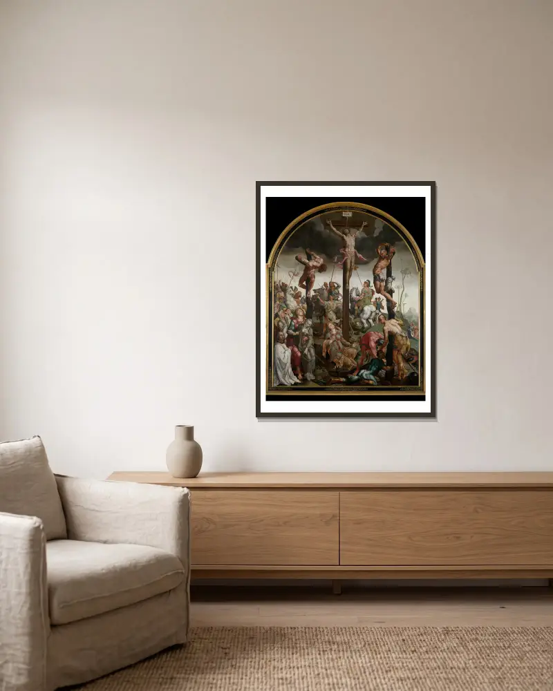 Kalvarienberg von Maarten Van Heemskerck gerahmt an einer Wand