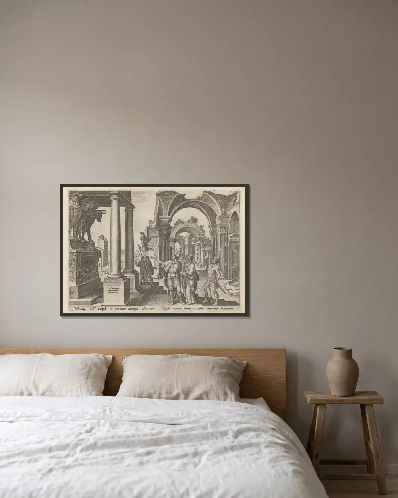 Jehu som tillber guldkalvarna av Maarten Van Heemskerck inramad på en vägg