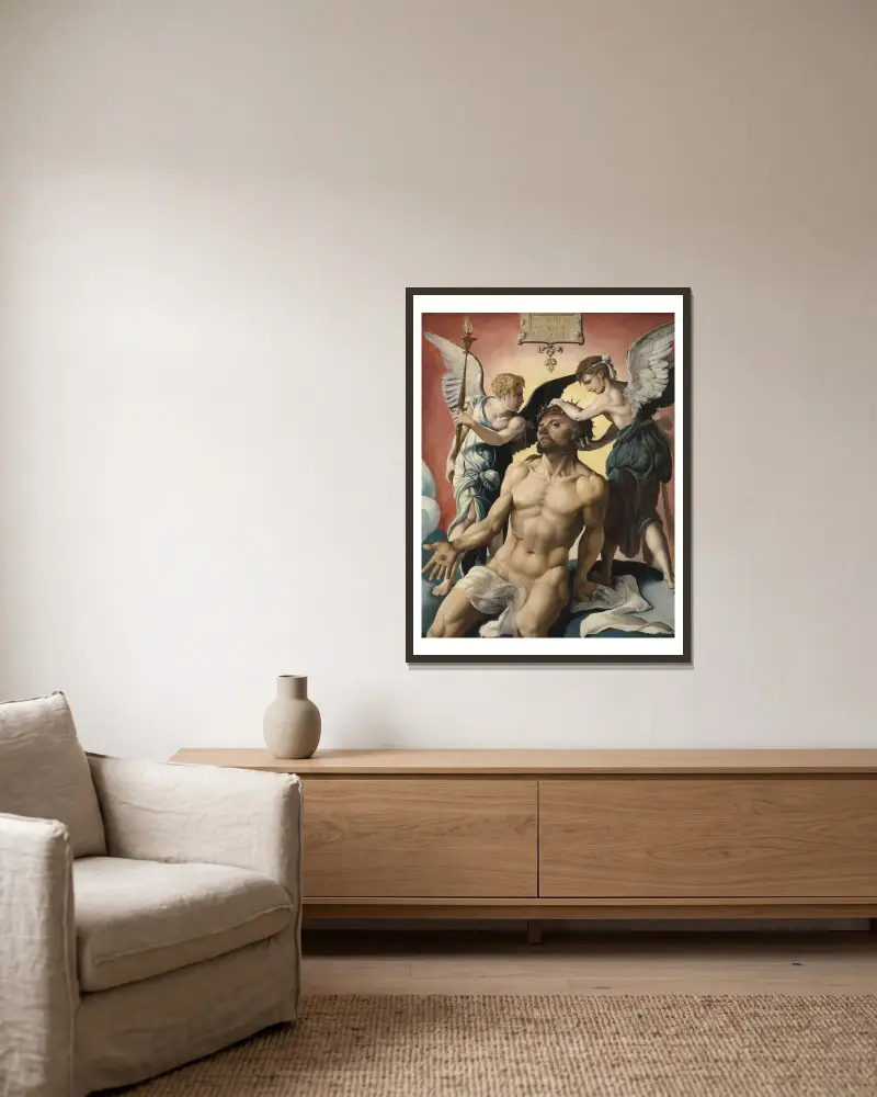 Der Schmerzensmann von Maarten Van Heemskerck gerahmt an einer Wand