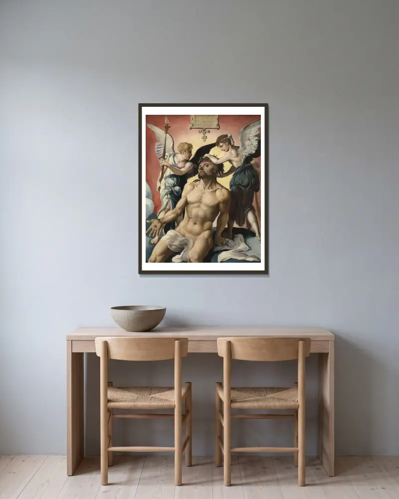 Der Schmerzensmann von Maarten Van Heemskerck gerahmt an einer Wand