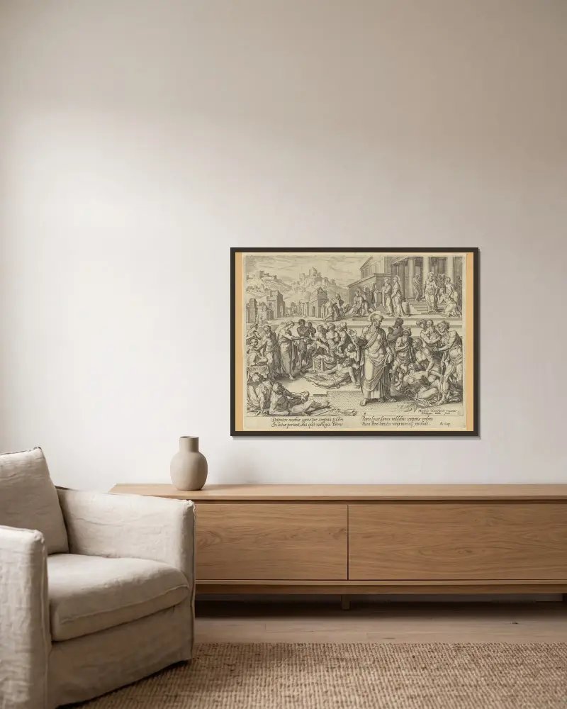 Petrus botar sjuka med sin skugga av Maarten Van Heemskerck inramad på en vägg
