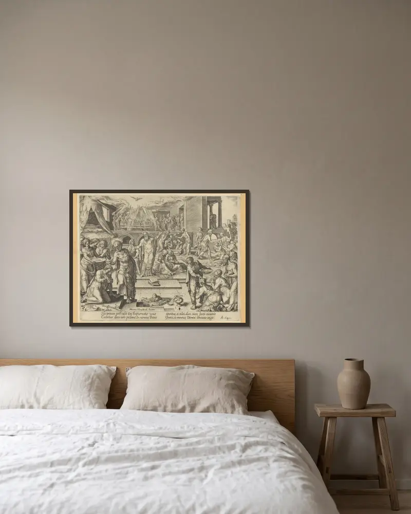 Apostołowie chrzczą w Jerozolimie, Maarten Van Heemskerck w ramie na ścianie