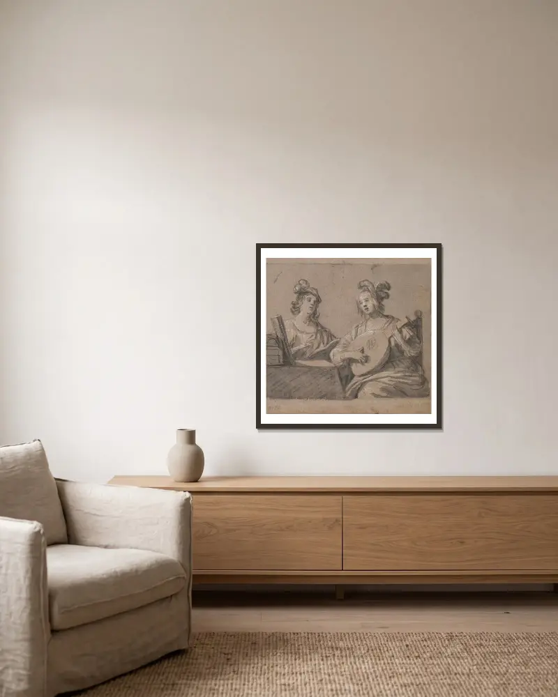 Musikszene von Gerard van Honthorst gerahmt an einer Wand
