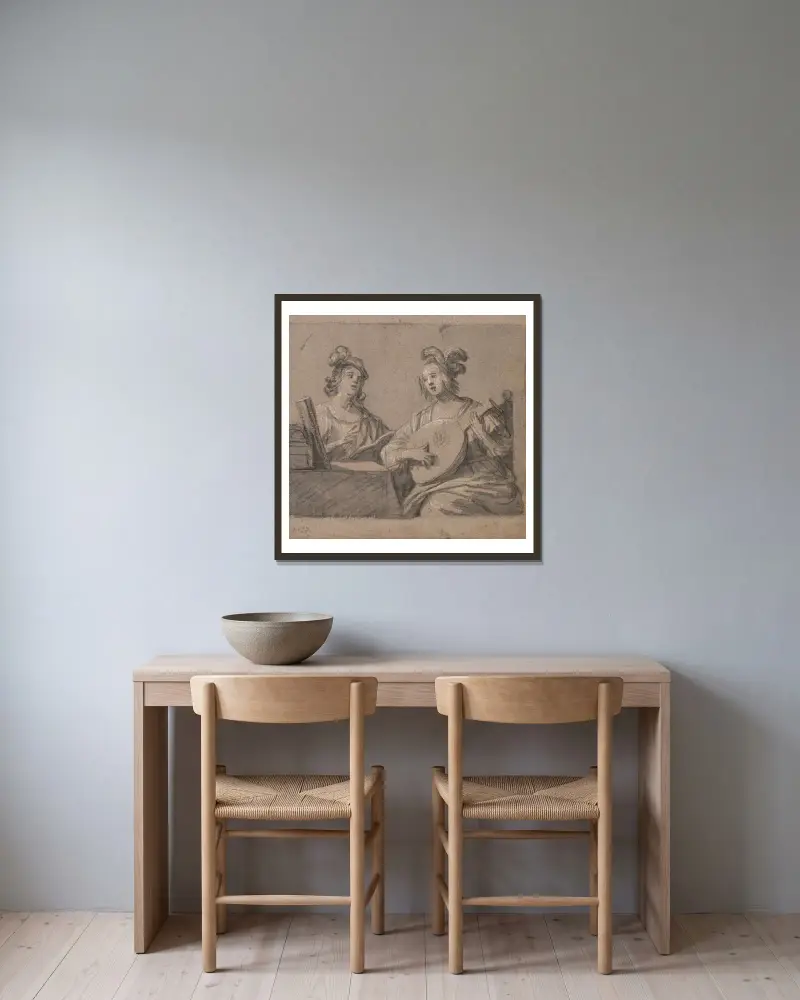 Musikszene von Gerard van Honthorst gerahmt an einer Wand