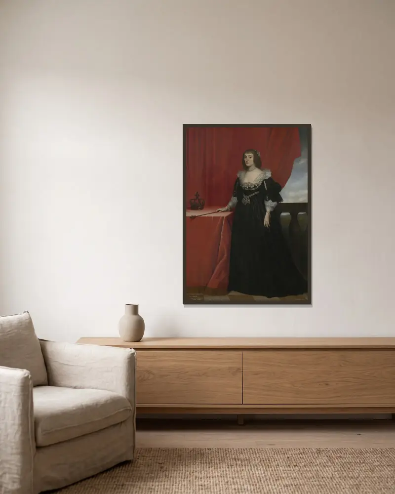 Porträt der Elizabeth Stuart, Königin von Böhmen von Gerard van Honthorst gerahmt an einer Wand
