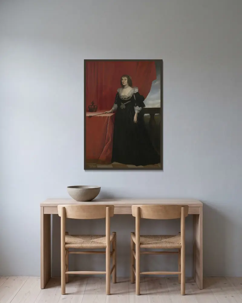 Porträt der Elizabeth Stuart, Königin von Böhmen von Gerard van Honthorst gerahmt an einer Wand