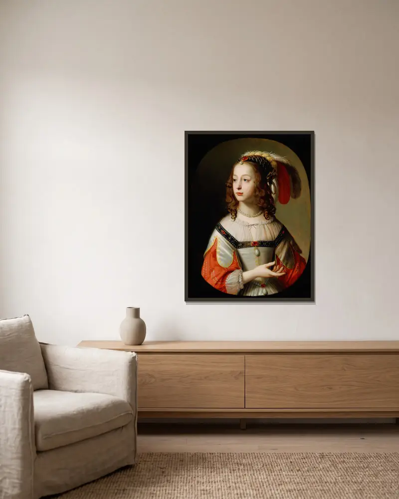 Porträtt av Sofia, prinsessa av Pfalz av Gerard van Honthorst inramad på en vägg