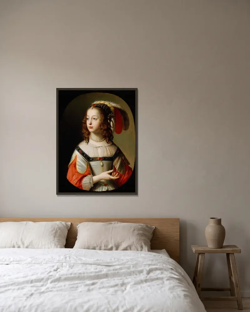 Porträtt av Sofia, prinsessa av Pfalz av Gerard van Honthorst inramad på en vägg