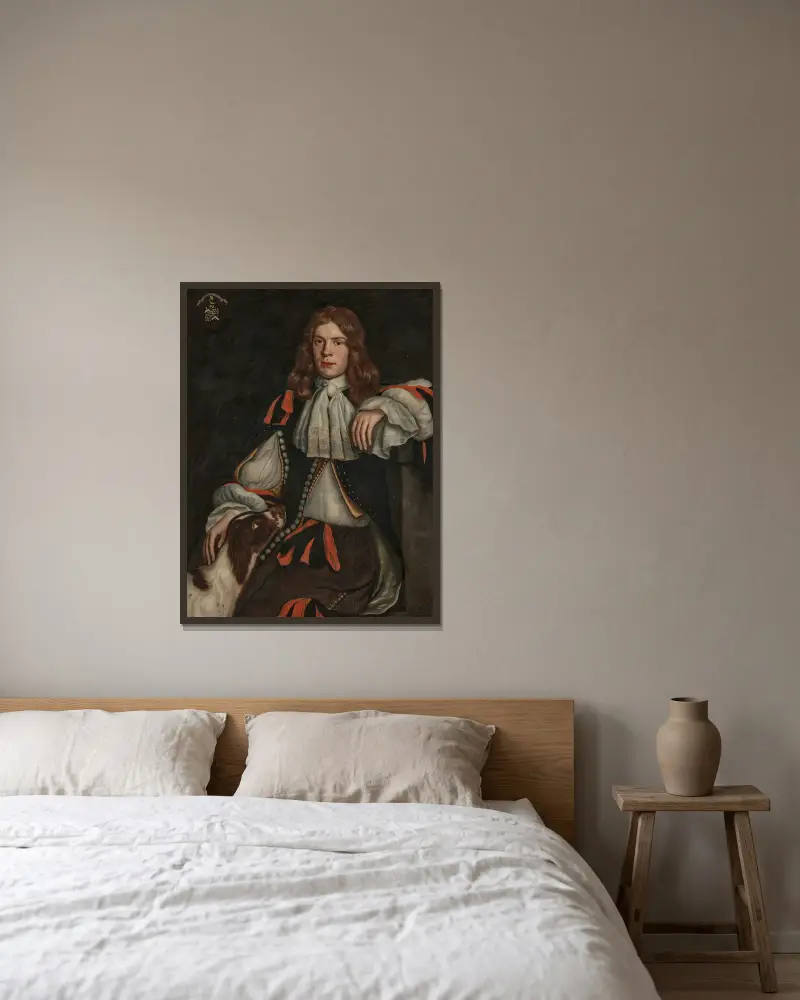 Porträtt av Thomas Godfrey av Burton Aleph (d. 1690) av Samuel van Hoogstraten inramad på en vägg