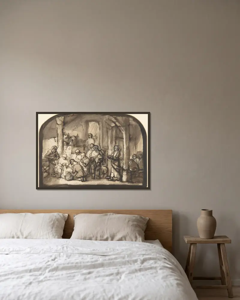 Herdarnas tillbedjan av Samuel van Hoogstraten inramad på en vägg