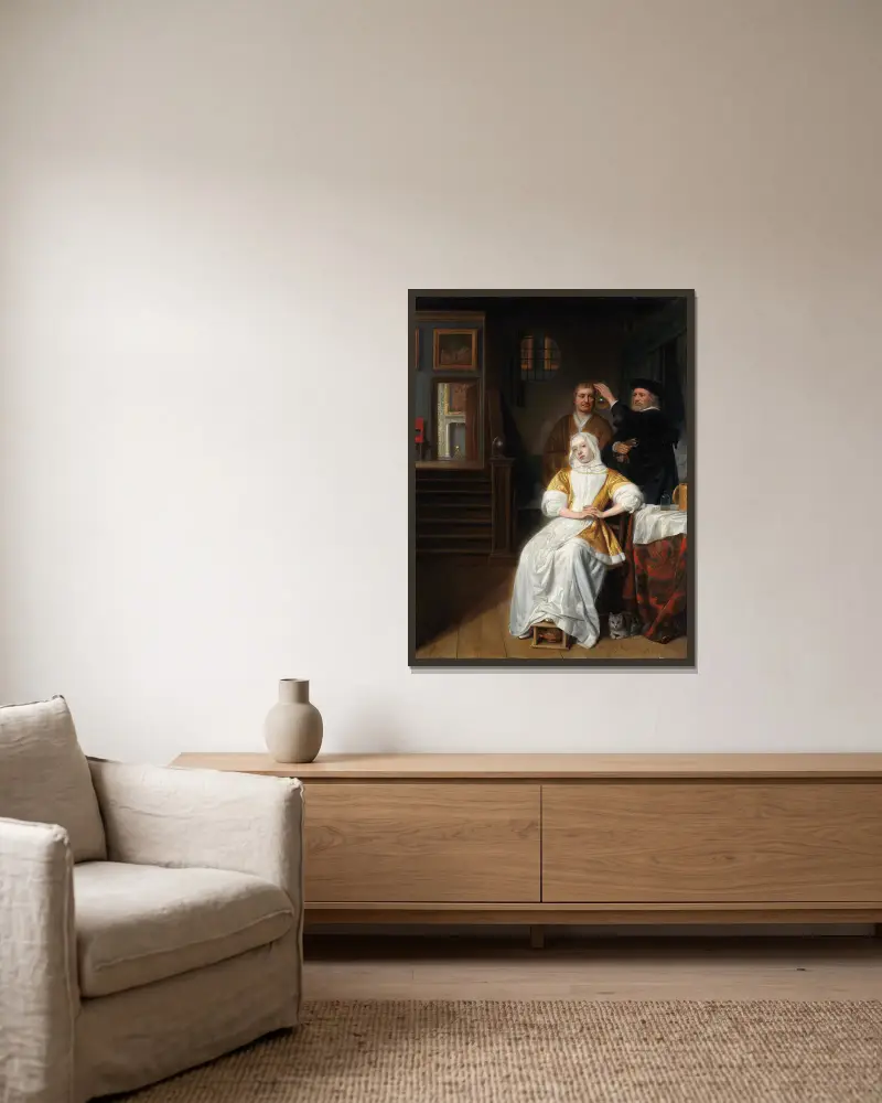 The Anemic Lady av Samuel van Hoogstraten inramad på en vägg