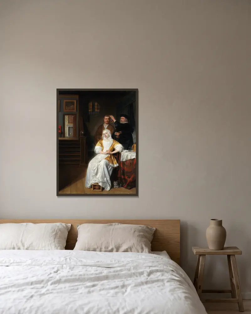 The Anemic Lady av Samuel van Hoogstraten inramad på en vägg