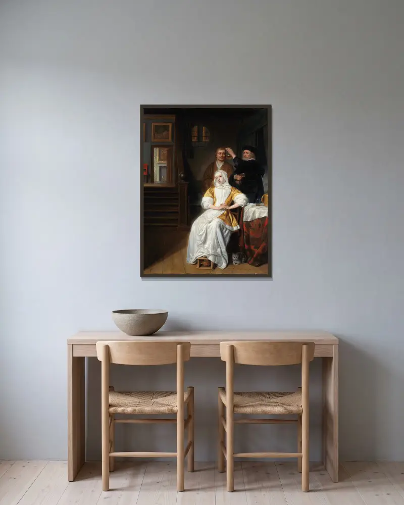 The Anemic Lady av Samuel van Hoogstraten inramad på en vägg