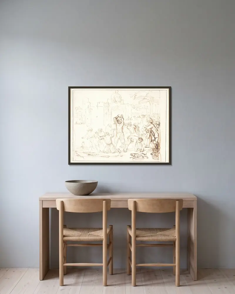 Steningen av Sankt Stefanus av Samuel van Hoogstraten inramad på en vägg