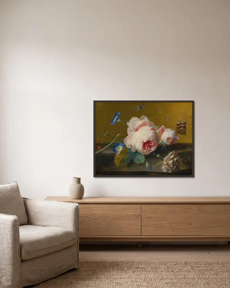 Flower Still Life av Jan van Huysum inramad på en vägg
