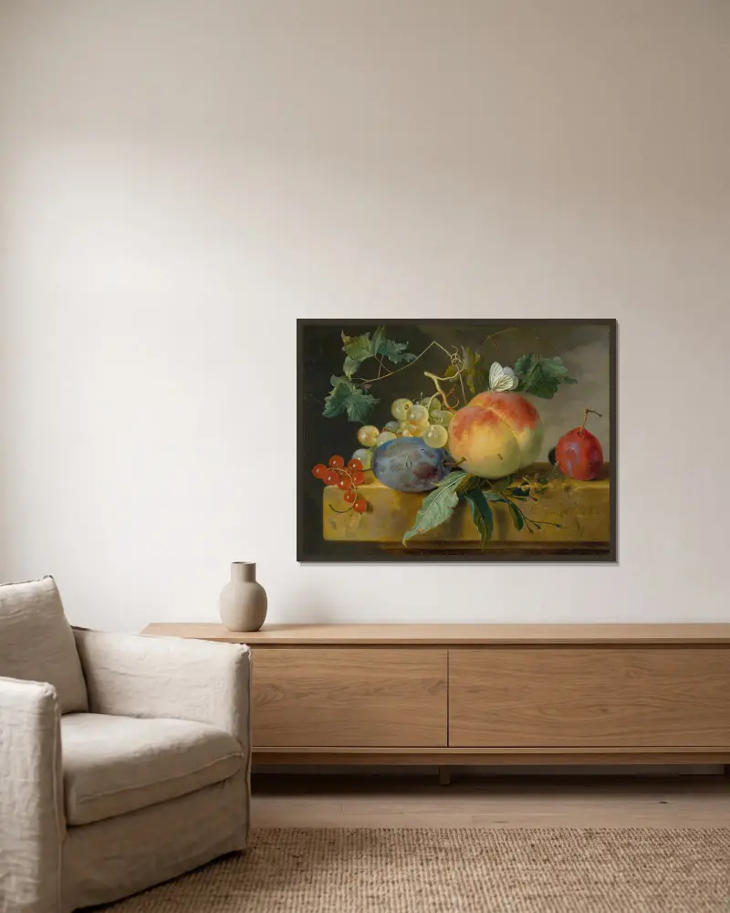 Fruit Still Life av Jan van Huysum inramad på en vägg