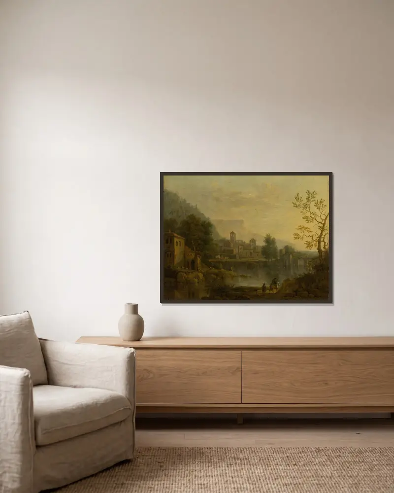 Italian Landscape av Jan van Huysum inramad på en vägg
