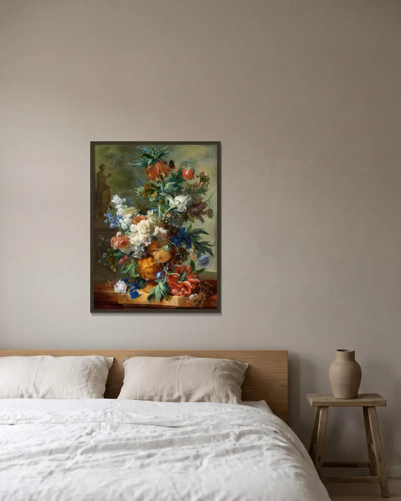 Still Life with Flowers av Jan van Huysum inramad på en vägg