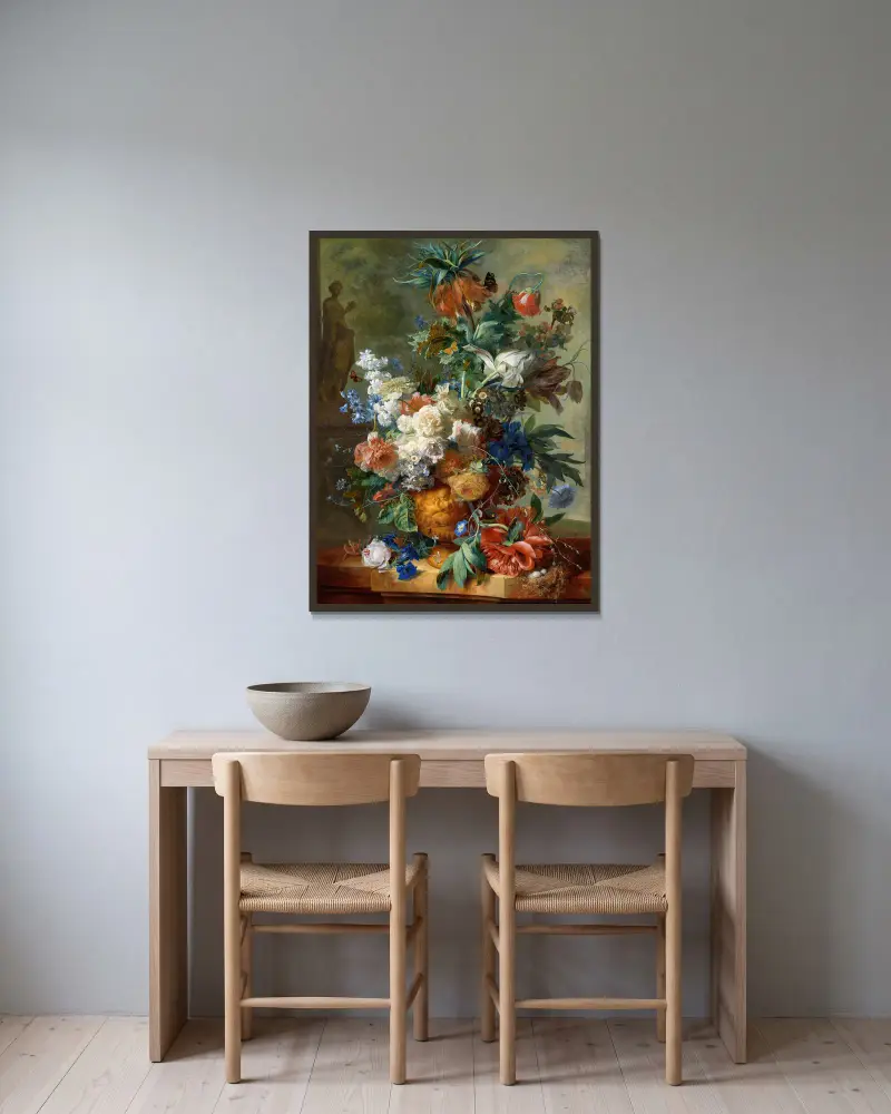 Still Life with Flowers av Jan van Huysum inramad på en vägg