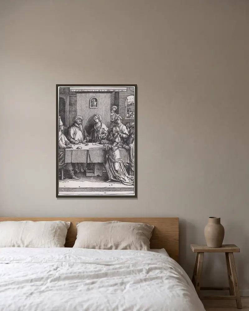Herodes und Herodias von Lucas Van Leyden gerahmt an einer Wand