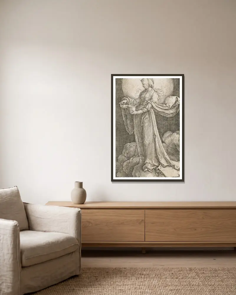 Maria Magdalena auf den Wolken av Lucas Van Leyden inramad på en vägg