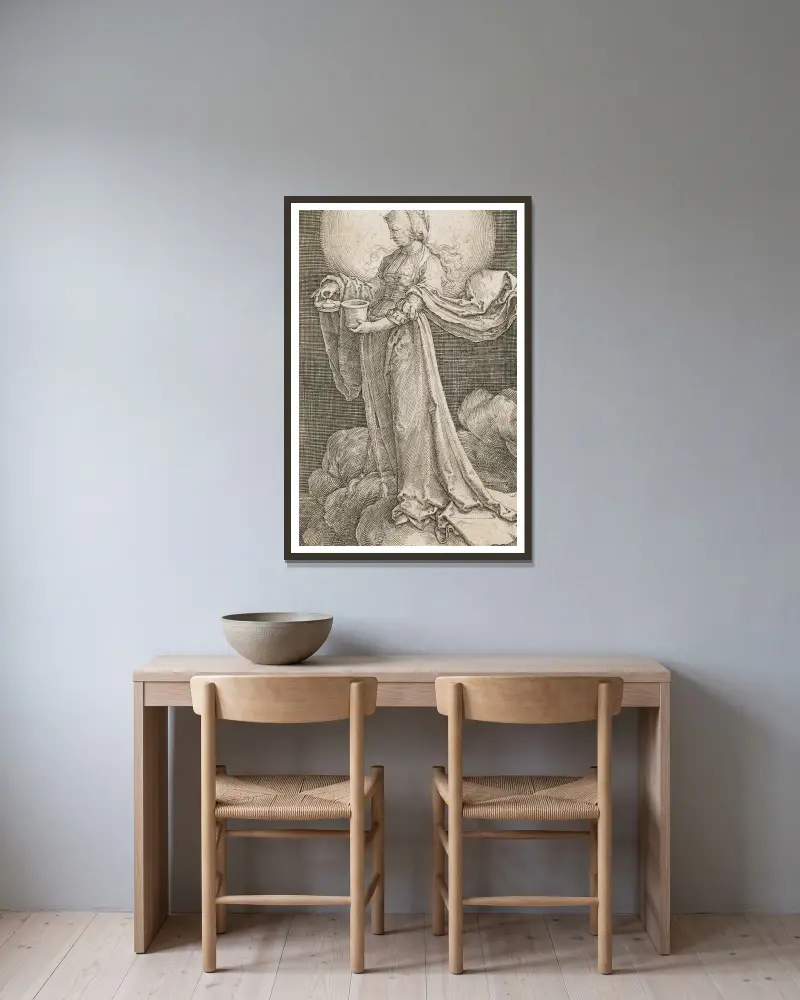 Maria Magdalena auf den Wolken av Lucas Van Leyden inramad på en vägg