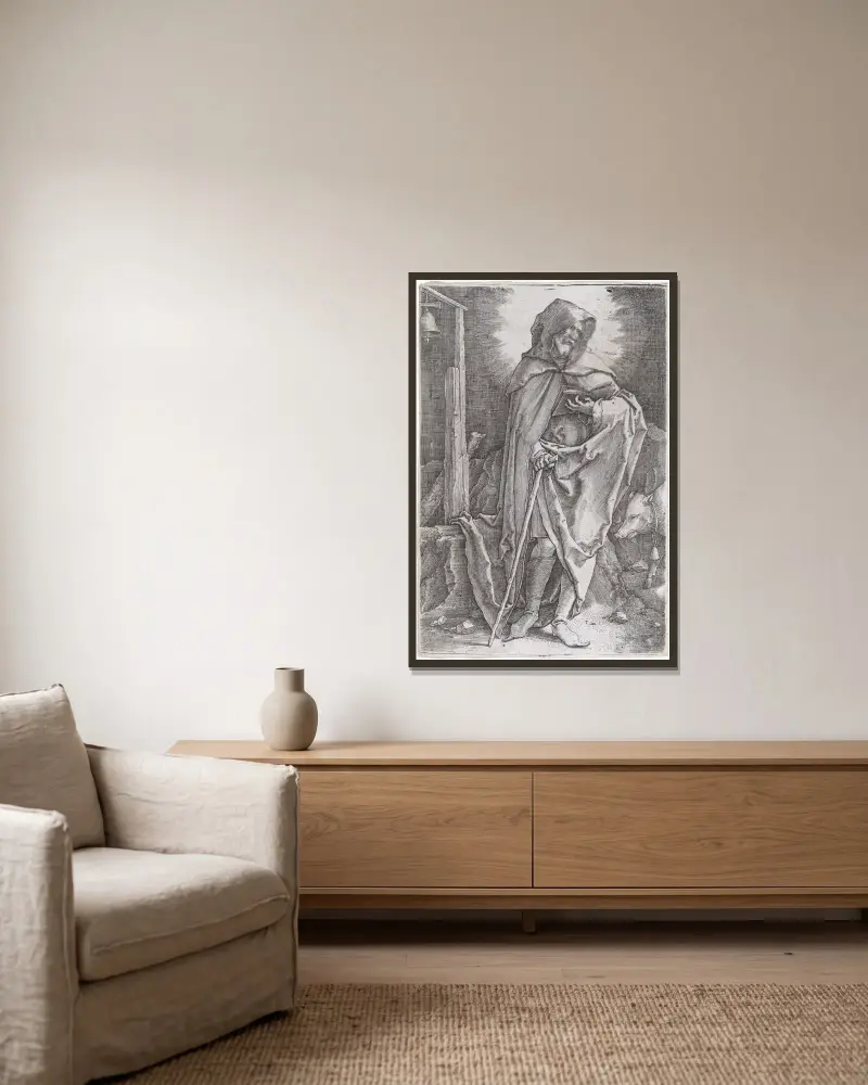 Der heilige Antonius von Lucas Van Leyden gerahmt an einer Wand