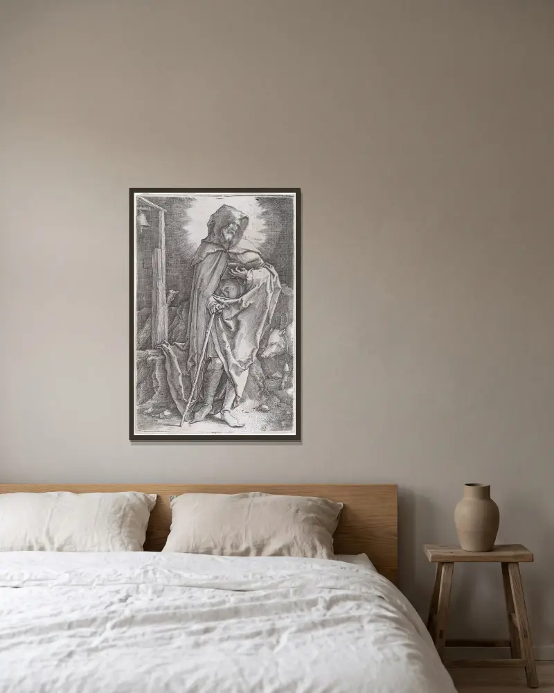 Der heilige Antonius von Lucas Van Leyden gerahmt an einer Wand