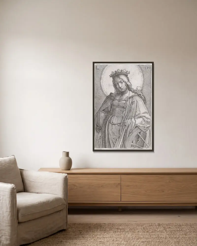 Die heilige Katharina von Lucas Van Leyden gerahmt an einer Wand