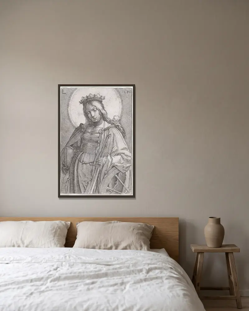 Die heilige Katharina von Lucas Van Leyden gerahmt an einer Wand
