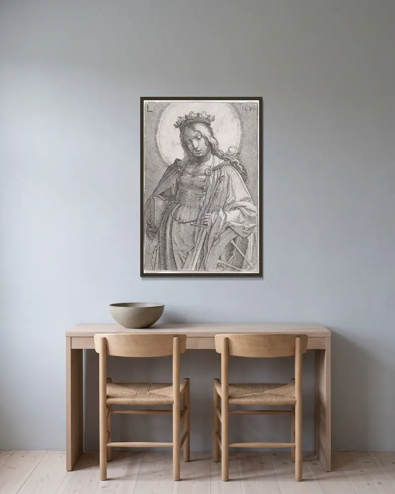 Die heilige Katharina von Lucas Van Leyden gerahmt an einer Wand