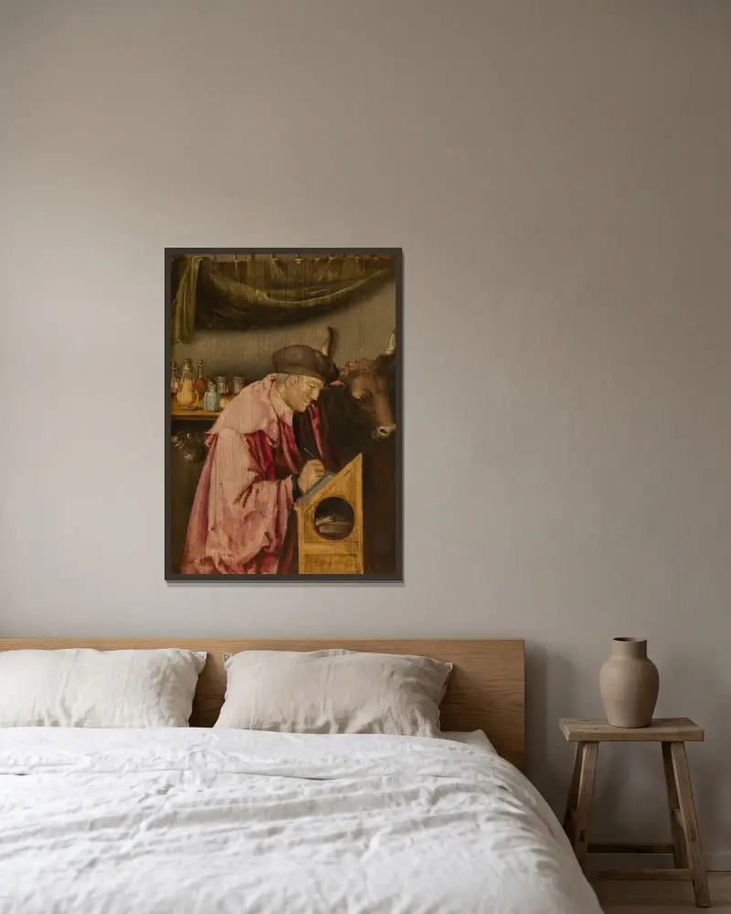 Der heilige Lukas von Lucas Van Leyden gerahmt an einer Wand