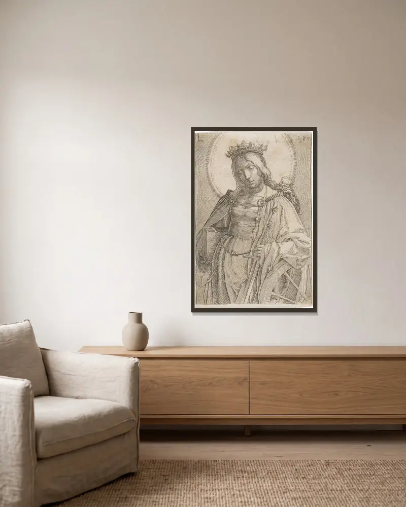 Die heilige Katharina von Alexandria von Lucas Van Leyden gerahmt an einer Wand