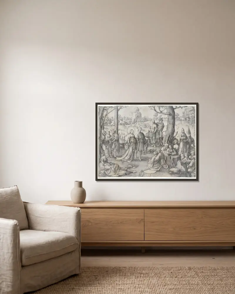 Sankta Maria Magdalenas dans av Lucas Van Leyden inramad på en vägg