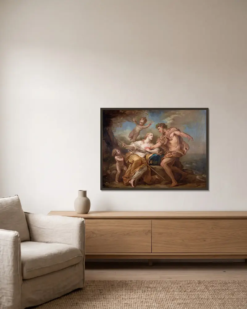 Bacchus And Ariadne av Charles-André van Loo inramad på en vägg