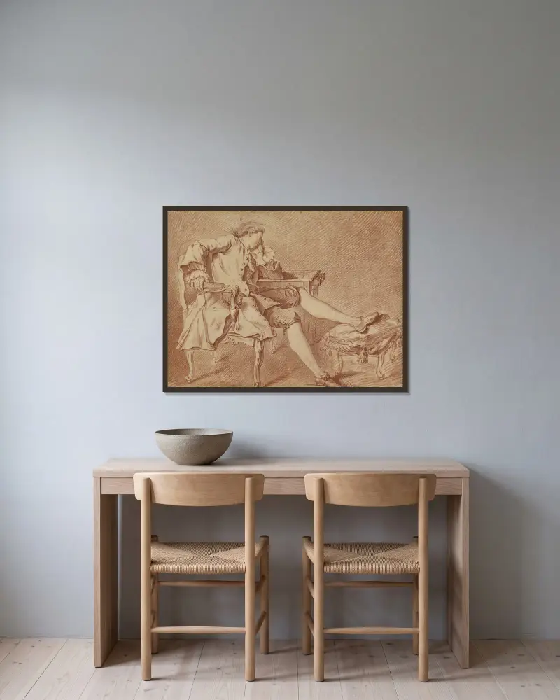 Gentleman, in einem Stuhl ruhend von Charles-André van Loo gerahmt an einer Wand