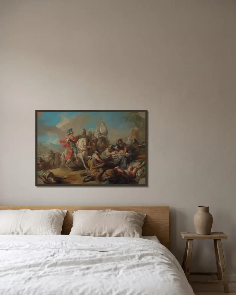 Der Sieg Alexanders des Großen über König Porus von Charles-André van Loo gerahmt an einer Wand